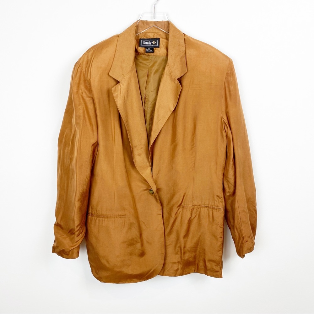 Vintage | 90's Oversized 100% Silk Camel Brown Menswear Blazer